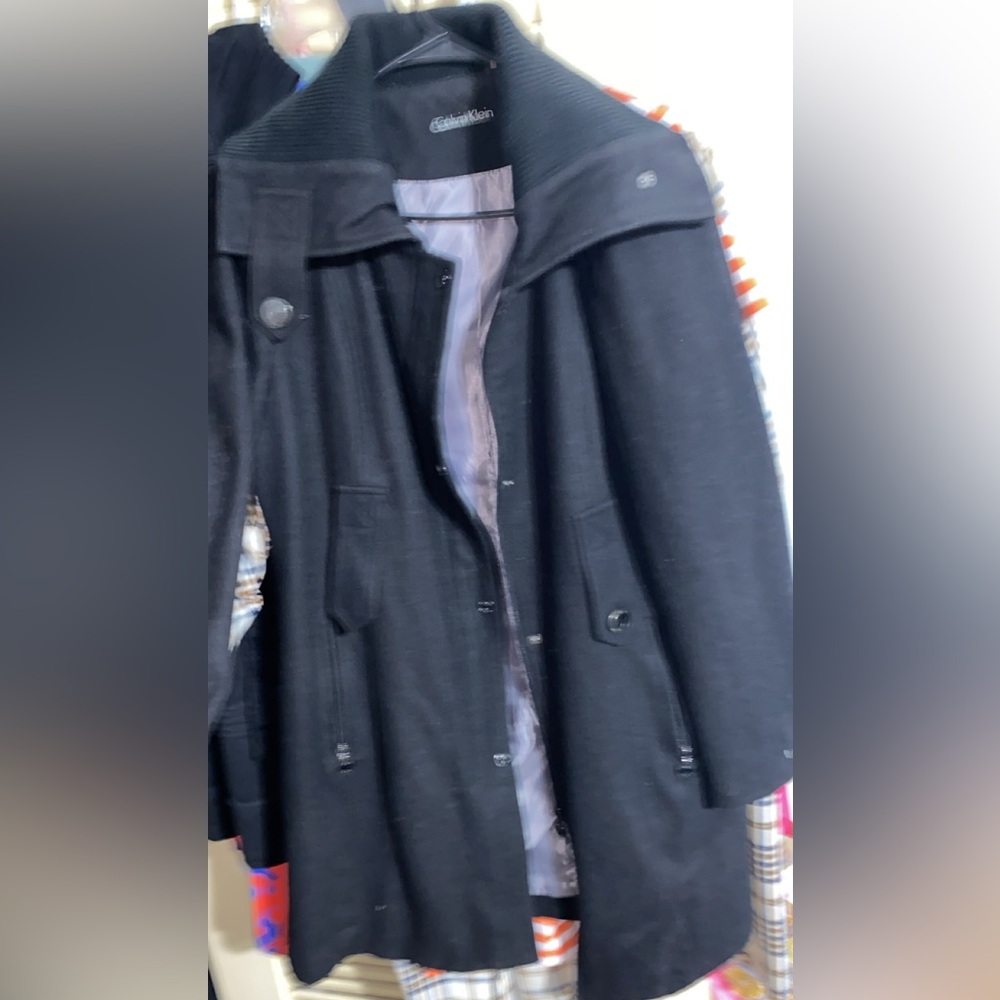 Calvin Klein Black Trench Coat Structured Formal Design